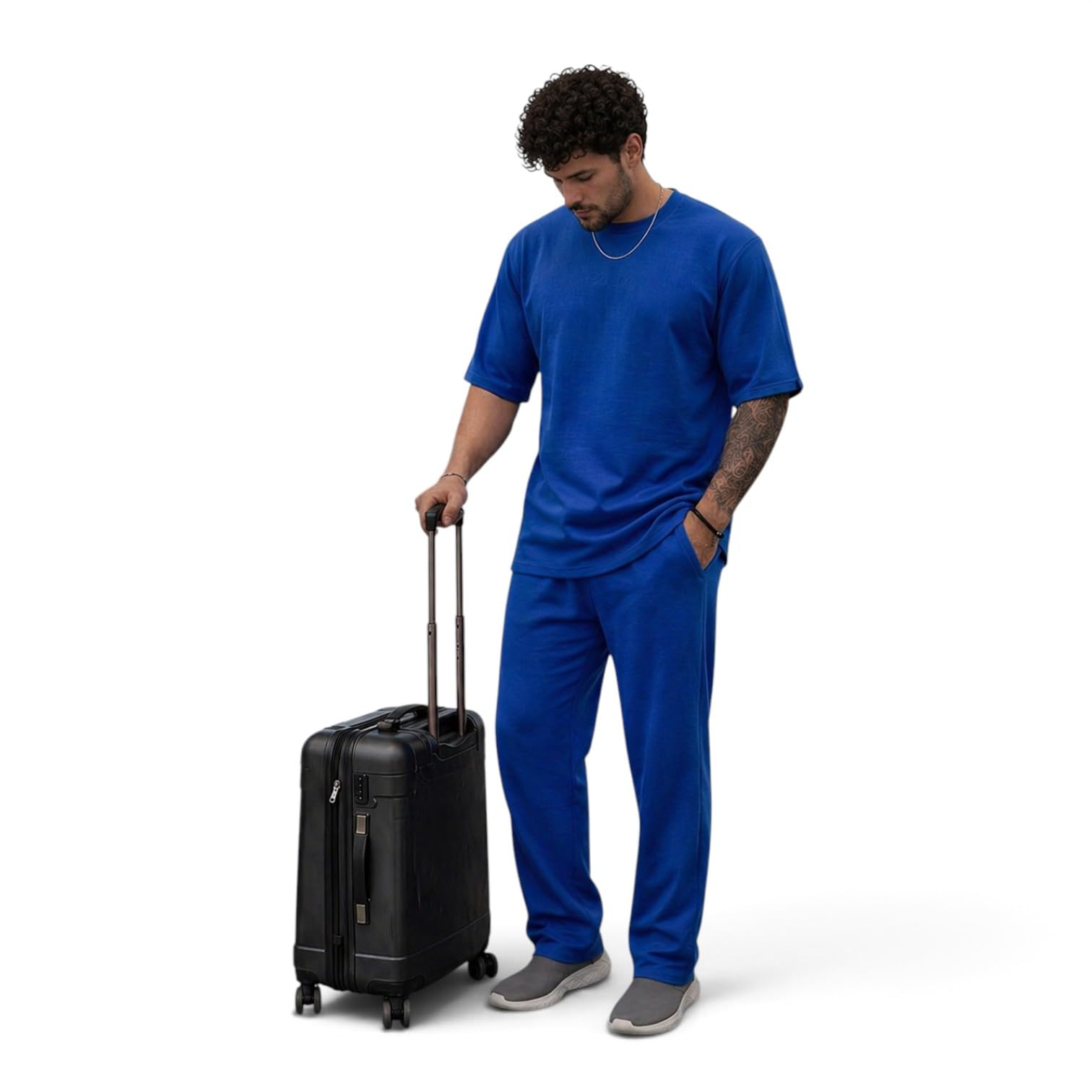 Royal Blue Modern Relaxed Fit Co-Ord Set for Men-image-48