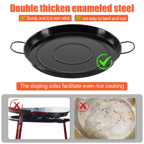22 Inch Paella Pan Set,Paella Burner and Stand Set, Paella pan with lid,Paellera, Enameled Steel Paella Pan Paella Kit with Carry Bag,Built-In Ignitor Regulator Hose,20 Servings