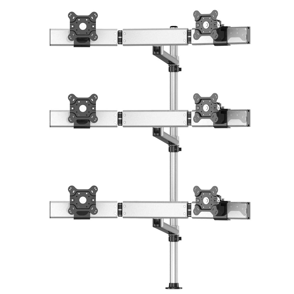 Continews Six Monitors 3 Rows Swivel Arm with Cross Bar and 7-in-1 Base Pole Mount