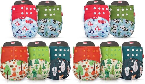Image of LuvLap Reusable Baby Cloth Diapers Combo Pack of 10 (5 Shell + 5 Pads) Double Leak Guard, High Absorption, Stain-Proof Comfort & Protection, 3m+, Rash Free, Adjustable Waist & Height with Snap Buttons