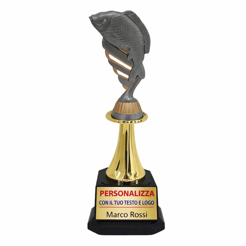 D&Vlab Trofeo Pesca 27 cm Oro con Targhetta Personalizzabile – Coppa Pesca Sportiva per Gare, Tornei ed Eventi