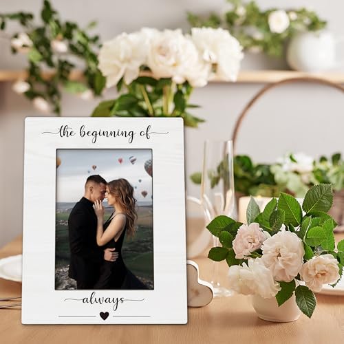 Engagement Picture Frame 5x7, Wedding Photo Frame, Anniversary Engagement Gifts for Couples, The Beginning of Always Wedding Couples Wooden Picture Photo Frames for Desk Home Room Decor - Image 4