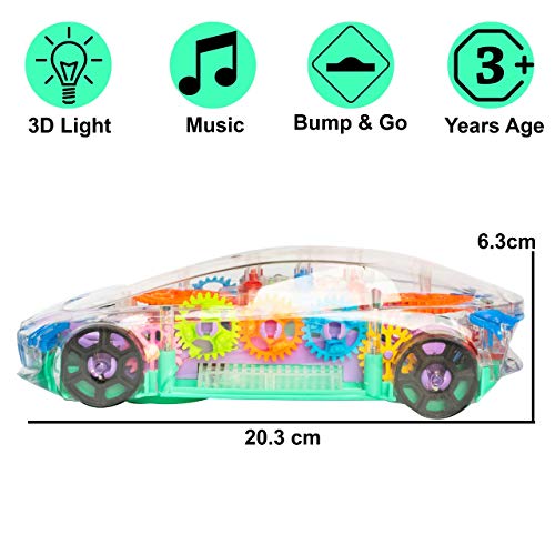 Image of WISHKEY Plastic 3D Colorful Super Transparent 360 Degree Rotation Toy, Gear Simulation Mechanical Technology Racing Car with Light & Sound (Pack of 1, Multicolor)