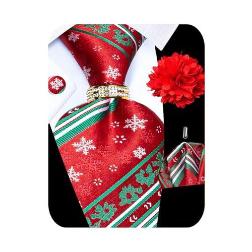 Image of 5PCS Mens Silk Tie, Pocket Square, Cufflinks, Drilled Tie Ring and Lapel Pin Set for Wedding Groom Party