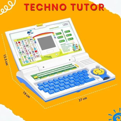 Image of ToyBharat Techno Tutor English Learner Laptop: A Fun and Educational Toy for Kids Ages 3-8 with 20 Activities for Learning and Play in Letters, Words, Melodies, and Games (Blue)