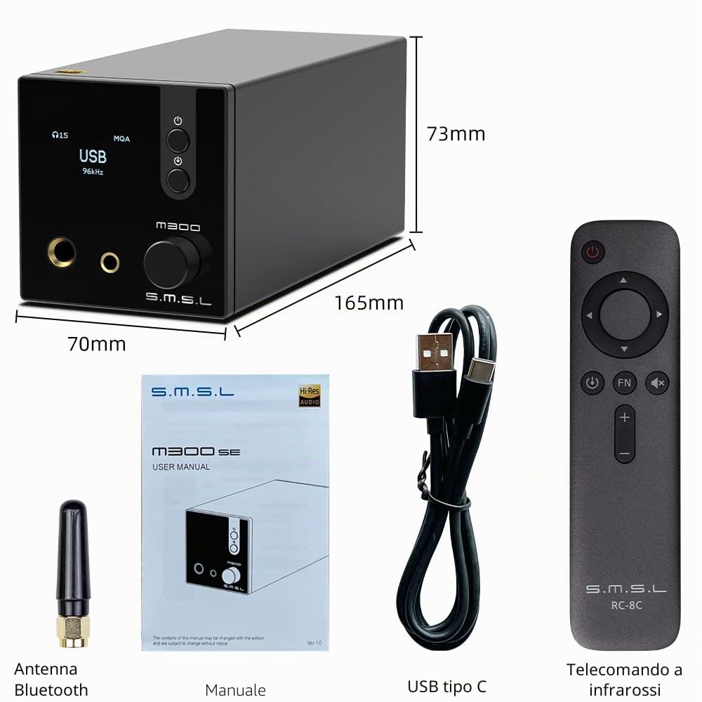 SMSL M300SE (aggiornato) Due Chip CS43131 MQA audio Decoder Amplificatore Per Cuffie,XMOS Di Terza Generazione,PCM768kHz/32bit DSD256,Uscita bilanciata XLR,THD+N -117dB,con Telecomando