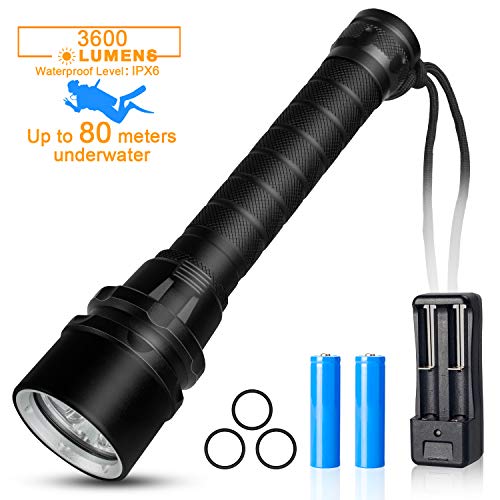 DOTSOG Diving Flashlight,3600 Lumens Underwater Scuba Flashlight, Underwater 80M Flashlight for Diving Activities