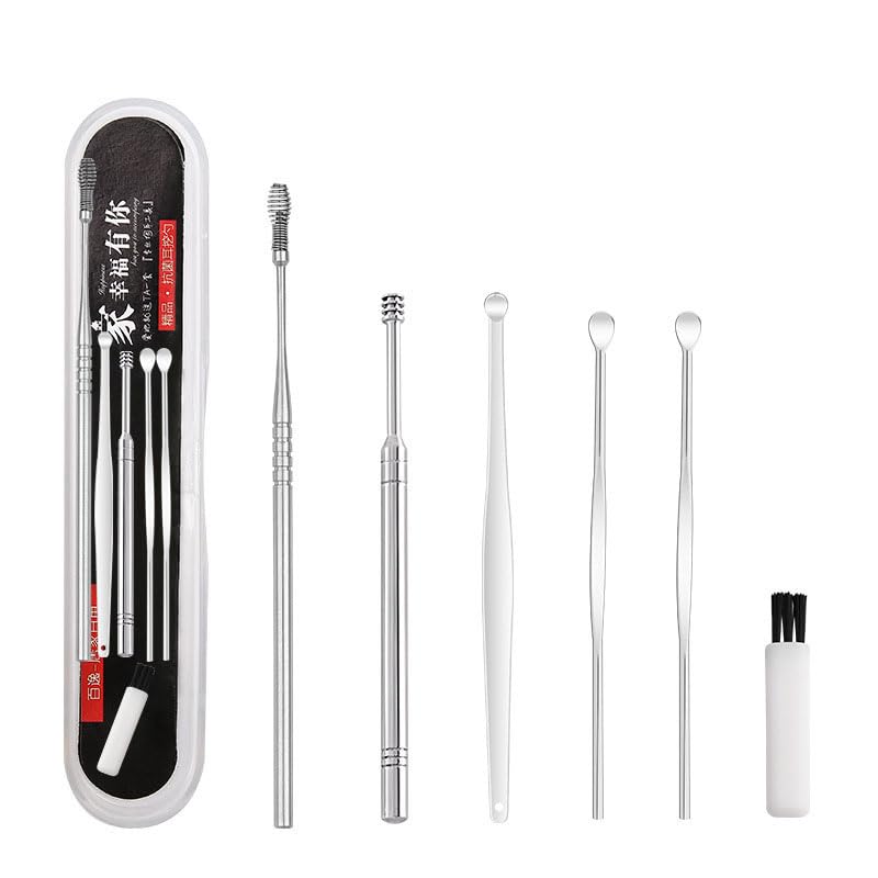 6pcs Stainless Steel Ear Wax Pickers Spiral Earpick Wax Remover Curette Ear Pick Cleaner Spoon Ear Clean Tool