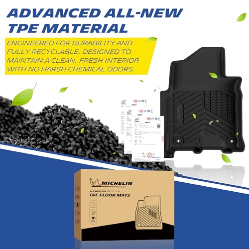 Image of Michelin Vehicle Mats for 2019-2026 Ram 2500 /3500 Crew Cab /Mega Cab | Bucket Seat Carpet Floor, All-Weather TPE Custom Fit Liner, 1st Row Floor Mats, Premier