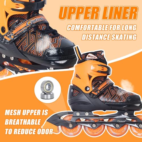 Image of Nattork Adjustable Inline Skates for Tollder Boys with Light up Wheels - Orange Little Kids Blade Roller Skating for Beginners Size 10C 11C 12C Ages 3 4 5 6