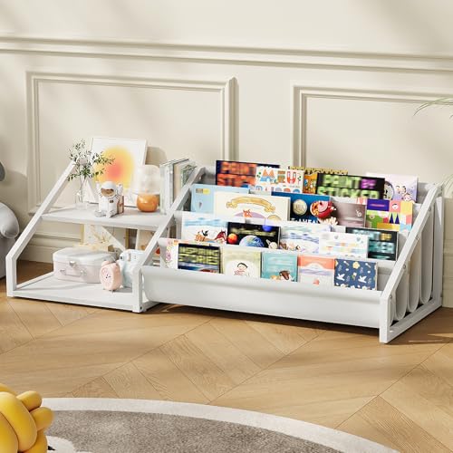 CHOEZON Kids Bookshelf, Book Shelf for Kids Rooms, Toddler Bookshelf with 2 Open Shelves and 4-Tier Sling Rack, for Kids Room, Nursery, Bedroom, Playroom, White TCW06WB