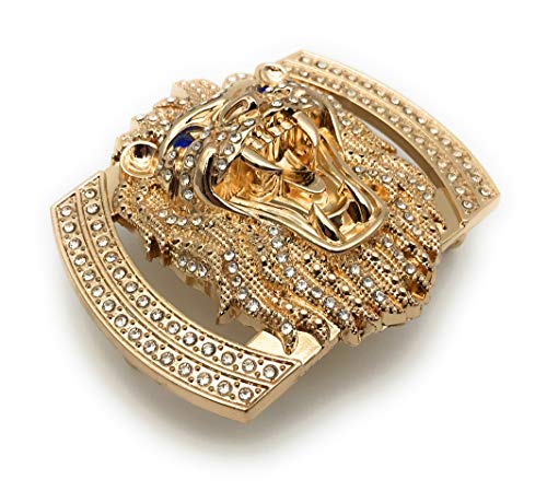 Cinturón de Cuero for Hombre Correa Cocodrilo Hebilla Diamante León 38 mm Silver 32 36 7
