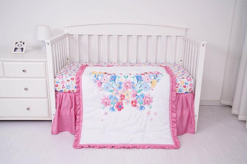KIDDOS Juego de ropa de cama para cuna de bebé de 3 piezas para niñas, microfibra de lujo, flores de mariposa