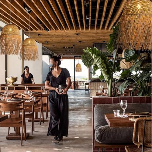 UHKOIXDFGQA Hand Woven Rattan Hanging Lamp Japanese Rattan Lighting Fixture Farmhouse Coastal Wicker Chandelier for Bedroom Dining Room Kitchen Island - Image 7