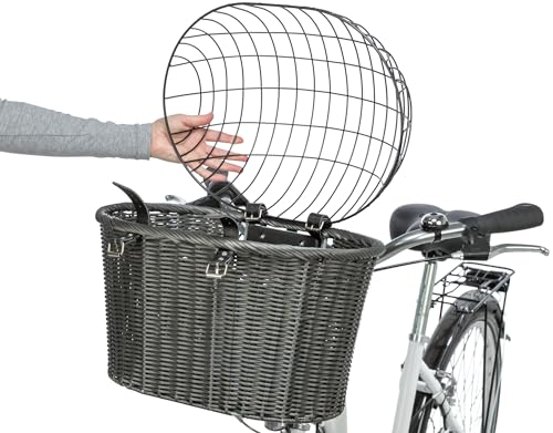 TRIXIE Hundekorb für das Fahrrad vorne bis 5 kg 44 × 41 × 34 cm - mit Universalhalterung - gewobener Hundefahrradkorb für den Lenker - in schicker Weidenoptik mit Kunststoff Gitter - 13107