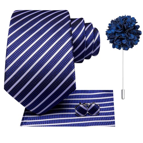Image of Hi-Tie Men's Silk Ties Formal Woven Classic Necktie Pocket Square Cufflinks Lapel Pin Set Wedding Business