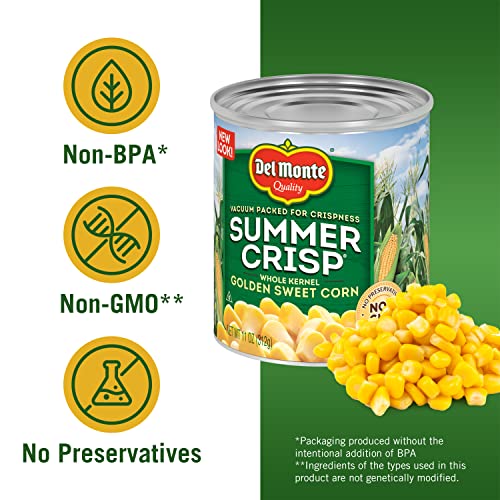 Image of DEL MONTE SUMMER CRISP Whole Kernel Corn, Canned Vegetables, Golden Sweet Corn, 12 Pack, 11 oz Can