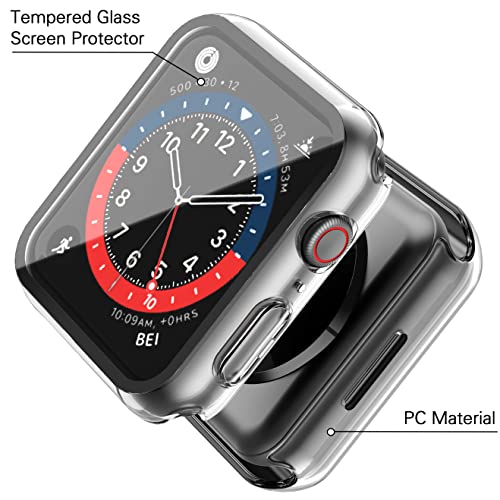 Image of Piuellia 2 Pack Transparent Hard Case with Tempered Glass Screen Protector Compatible for Apple Watch Series 7 45mm, Ultra-Thin Shockproof Overall Protective Cover for iWatch
