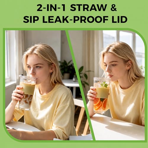 Image of Birity 16oz Glass Cups with Lids and Straws,Glass tumbler With Straw and Lid-Reusable Iced Coffee Cups for Tea, Juice, Smoothies, Mason Jar Drinking Cup for Hot /Cold Drinks at Home,Office,Travel