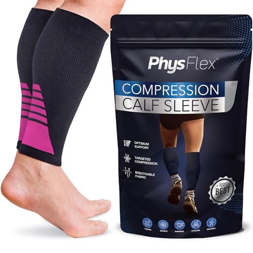 PhysFlex Mangas De Compresión Para La Pantorrilla Para Hombre Y Mujer - (1 Par) Calcetines De Compresión Sin Pies Soporte Para Venas Varicosas, Enfermería, Embarazo, Correr - Brace De Manga