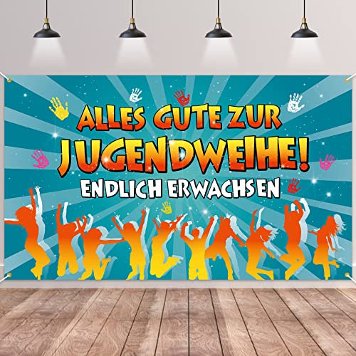 Alles Gute zur Jugendweihe Banner,BTZO Jugendweihe Deko Youth Dedication Hintergrund Banner für Jungen und Mädchen Endlich Erwachsen Dekoration 180x110cm Cover