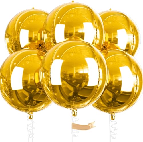 Image of 6Pcs 22 inch Golden Metallic Ball Balloons 4D Large Foil Balloons for 70s Disco Party Birthday Decorations