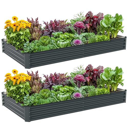 Vegeworker 2PCS 8x4x1ft Raised Garden Bed-Outdoor Galvanized Planter Box for Vegetables, Fruits,Herbs, Flowers, Metal Raised Garden Bed kit-Grey