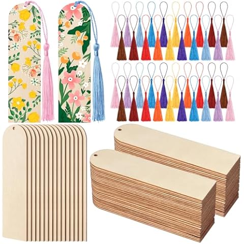 Ira Pollitt 50 PCS Unfinished Wood Bookmark with 50 PCS Colorful Tassels Blank Bookmarks Ornament Arch Wooden Bookmarks DIY Bookmarks for Christmas DIY Wedding Birthday Party Decor DIY Crafts, Paintin Cover