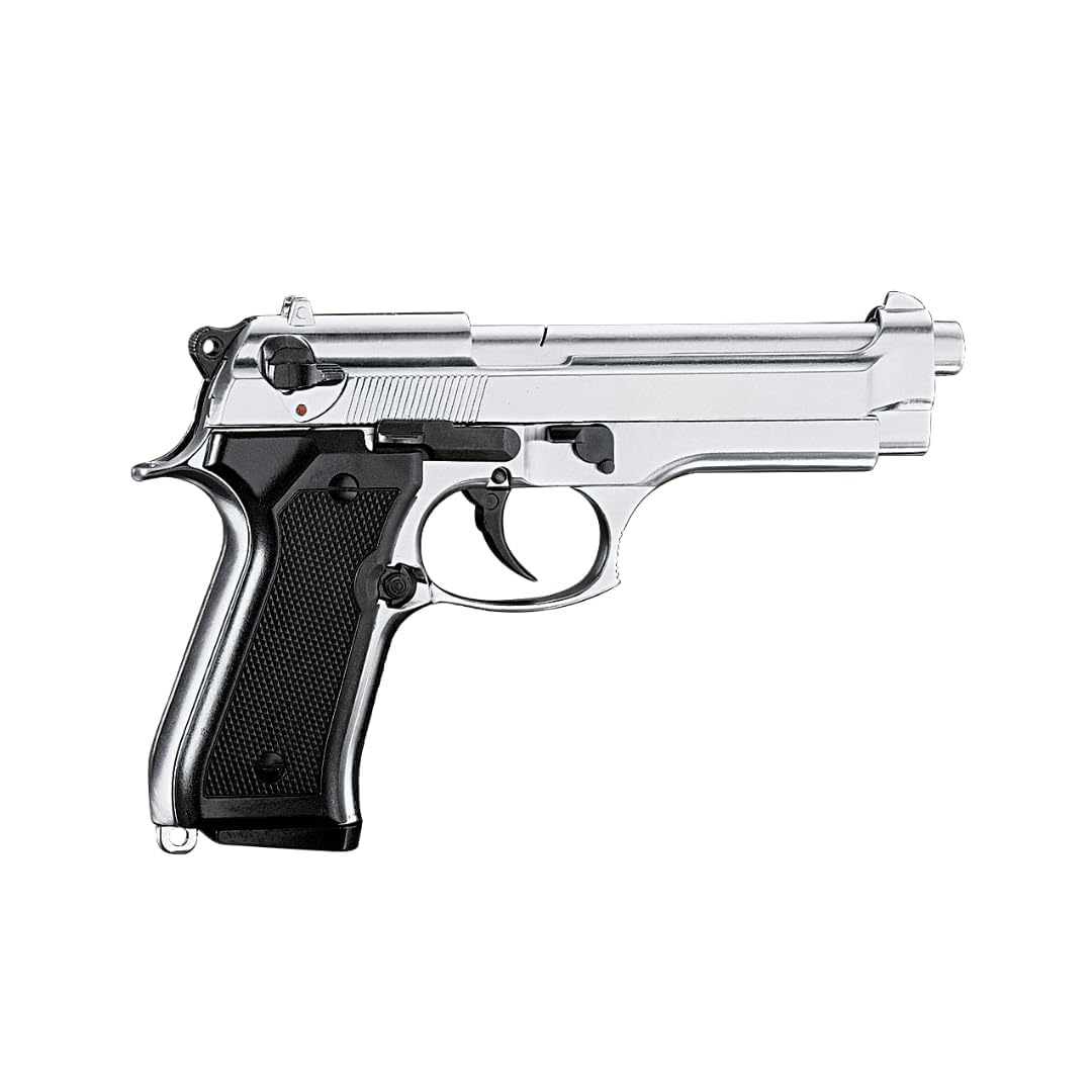 Pistola a Salve Mod. 92 Top Firing 9 mm, Segnalatore Acustico Scacciacani/Addestramento, Chrome - Kit con Olio Ballistol Incluso