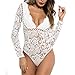 NBBNYJ Body Damen Elegant Sexy Sommer Schier V-Ausschnitt Langarm Spitze Bodysuit Dessous rückenfrei Jumpsuit Lingerie Teddy Unterwäsche Top Babydoll Nachtwäsche (Weiß, Large)