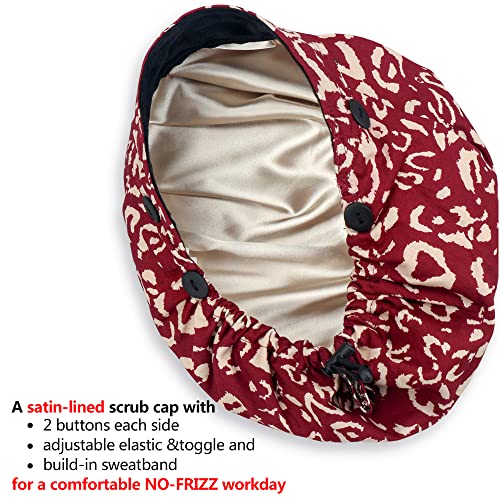 Image of ABAMERICA Bouffant Caps with Button and Sweatband, Adjustable Scrub Caps for Women Men, One Size Multi Color