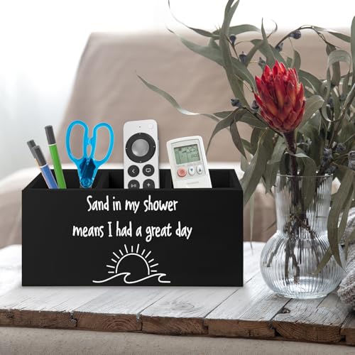 Image of Summer Beach Makeup Brush Toothbrush Holder Organizer for Bathroom Vanity, Beach Lover Gifts, Sand in My Shower Means I Had a Great Day Wooden Pen Pencil Holder for Desk Accessories