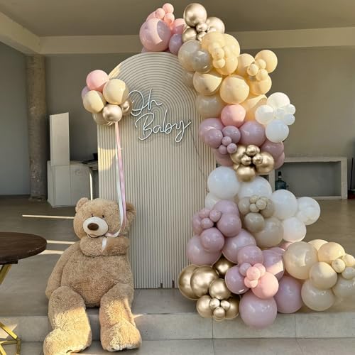Image of Dusty Pink Beige Balloons, 60 Pcs 12 Inch Pink Sand White Balloons, Metallic Gold Nude Cream Balloon for Girls Women Birthday Pastel Bridal Shower Boho Wedding Baby Shower Engagement Party Decoration