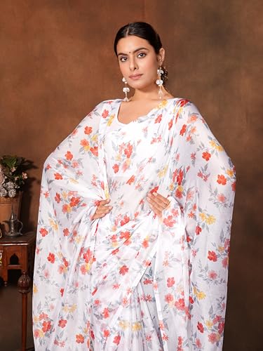 Image of Garden Vareli Floral Print Chiffon Saree