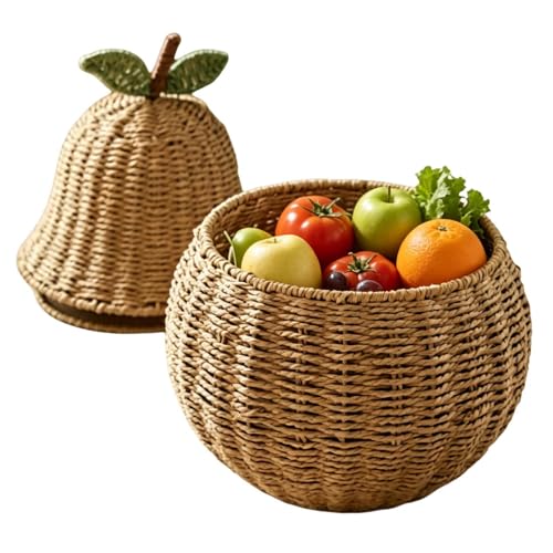 Cesta tejida a mano artesanal con tapa para decorar mesas de comedor y salones 2