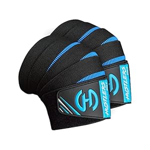 Hustlers Only Knee Wraps Weight Lifting 78” Length Elasticated knee Straps Provide Joint Stability Knee Brace Support Straps for Powerlifting, Squat, Leg Press, and Bodybuilding (BLUE BLACK)