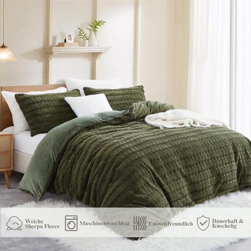 Lanqinglv Plüsch Bettwäsche 135x200 Kunstfell Grün Flauschig Warme Flanell – Ansicht 3