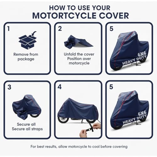 Image of 6X6 Heavy Duty Bike Cover for HF Deluxe, Dual Tone Blue & Red Piping, All-Weather Protection, Waterproof, UV Resistant, Dustproof, Durable Outdoor Motorcycle Body Covers for Daily Use