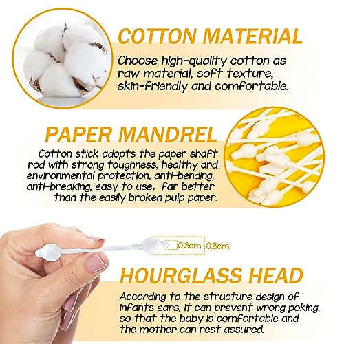 Baby Cotton Swabs with Large Tips for Newborn Babies, Kids, 100% Biodegradable Gentle Qtips for Children Safety Cotton Buds (4 packs of 56 ct. Box-Packed,Total 224) (Baby swab-1)