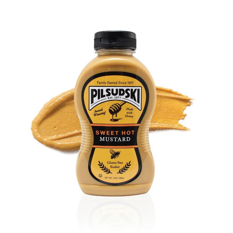 Pilsudski Sweet Hot Mustard with Honey, Gluten Free &amp; Kosher, 12oz Jar Squeeze Bottle