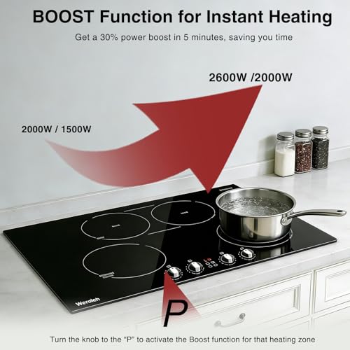 Image of 30 Inch Built-in Induction Cooktop, 7800W 4 Burner with Knob Control & Bridge-SYNC, Induction Stove with Booster, 10 Power Levels, Child Lock, Timer, Easy to Clean, 220-240V