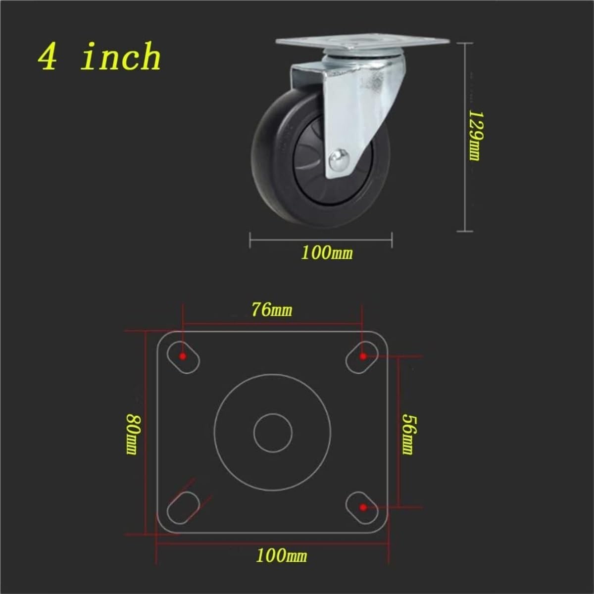 Kółko Skrętne 4 Sztuki Przemysłowych Obrotowych Kółek O Dużej Wytrzymałości, Gumowe Koła Zamienne Do Wózków Platformowych Okucia Mebli