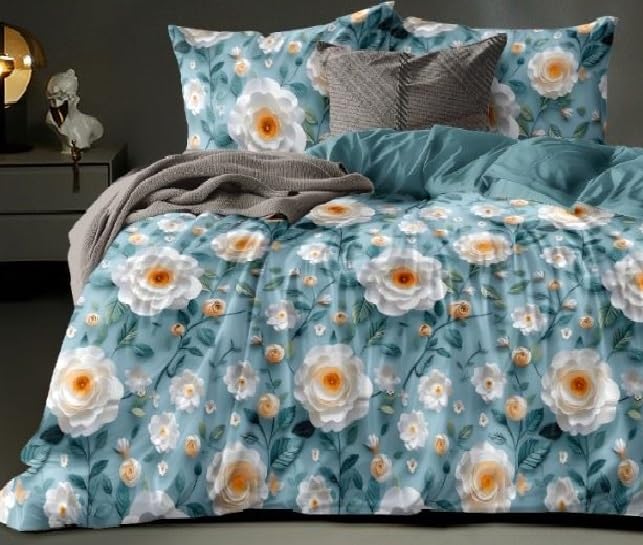 Image of 1 Reversible Comforter Super King Size 108 x 108 Both Side Same Print 1 Bedsheet King Size 108 * 108 inches and 2 Pillow Cover 4 Pieces Bedding Set | AC Quilt | AC Dohar-Multicolor