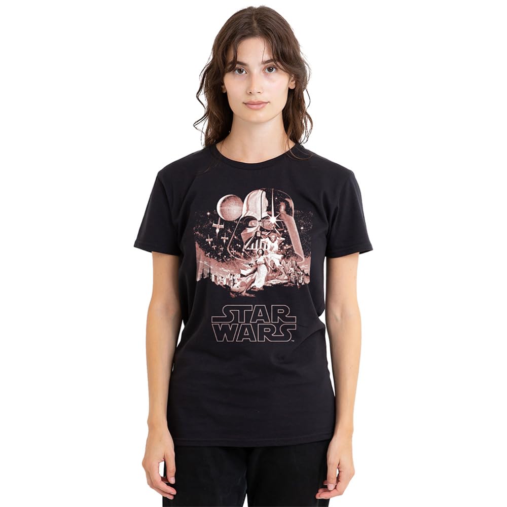 Star Wars Women's Pink Vintage Poster T Shirt Black - M