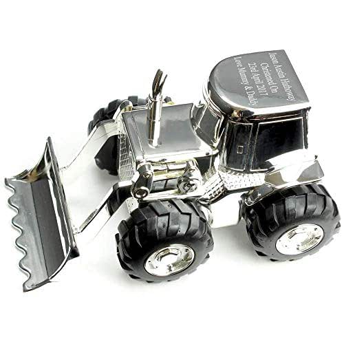 Personalised Silver Plated Digger Tractor Money Box Perfect for Christening, Baptisms, New