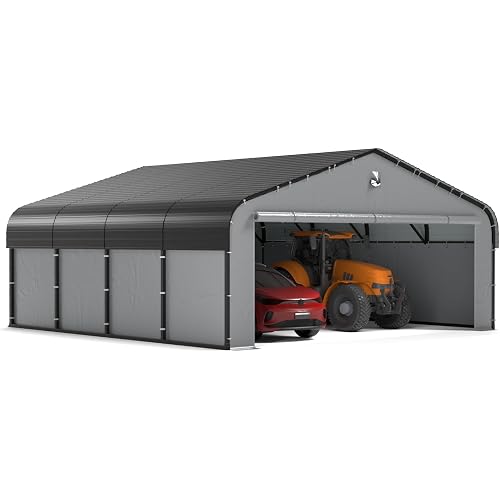 20x20 Heavy Duty Metal Carport, Fully Enclosed Car Garage