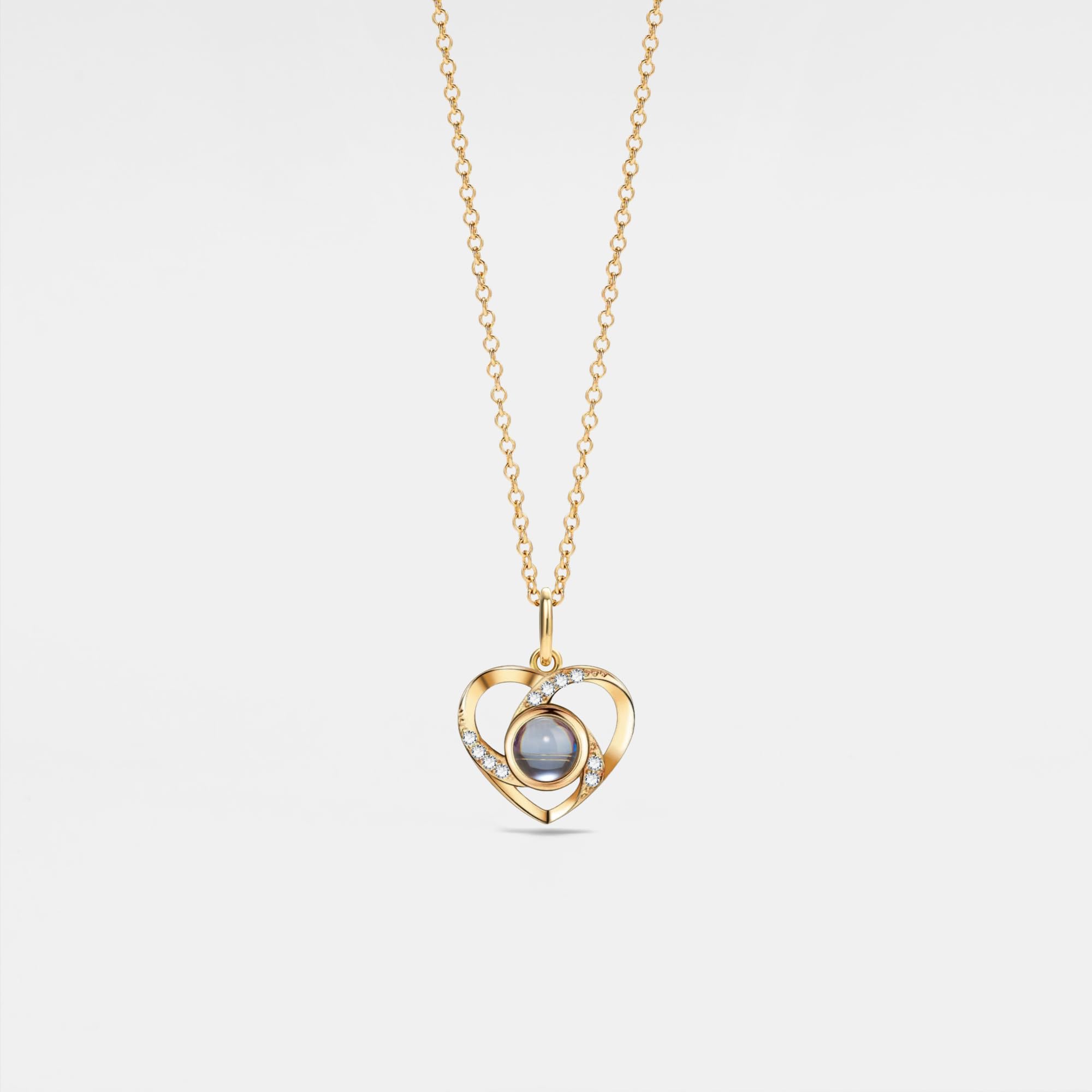 PERIMADE Collana con proiezione di immagini personalizzate con ciondolo a forma di cuore, testo personalizzato e amore in 100 lingue Collana con ciondolo in memoria di CZ, regalo commemorativo in
