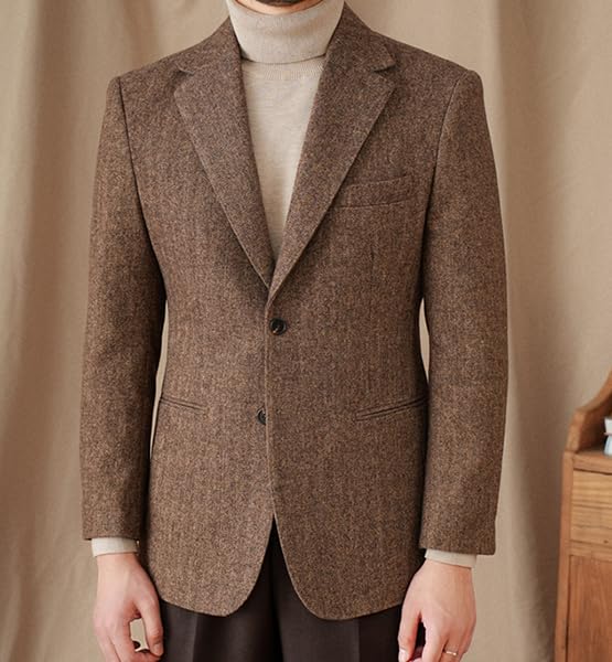 Men's Classic Wool Blazer Tweed 2-Button Single Breasted Sport Coat4