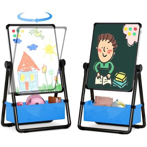 Kids Easel, 360° Rotating, Ark miido Double-Sided Magnetic Whiteboard Chalkboard, Height Adjustable, Art Easel with Painting Accessories, Christmas Birthday Gifts for Kids, Toddlers Cover