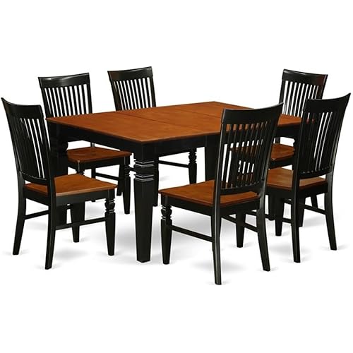 East West Furniture WEST7-BCH-W 7 Piece Modern Dining Table Set Consist of a Rectangle Wooden Table with Butterfly Leaf and 6 Dining Chairs, 42x60 Inch, Black & Cherry